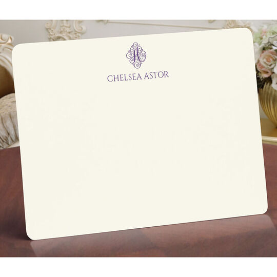 Ornate Initial Flat Note Cards - Raised Ink